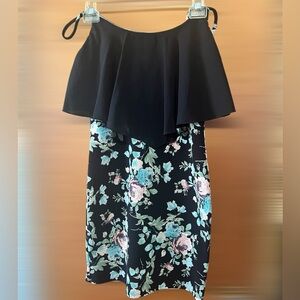Chic Black Spaghetti Strap Floral Dress